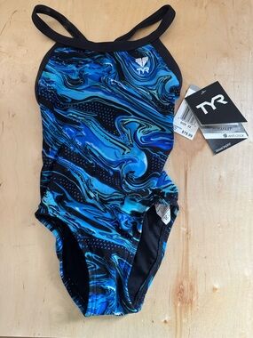 TYR Durafast Elite Girl's Diamondfit One Piece Swimsuit - Oil Slick - Size 22